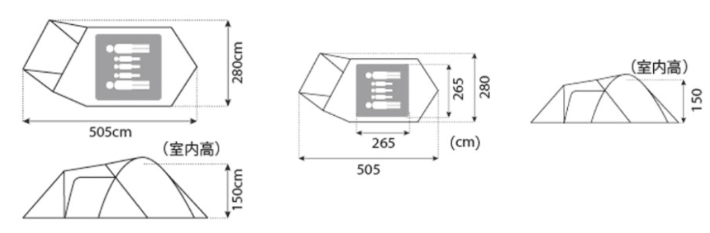 スノーピークアメニティドームMのサイズスペック