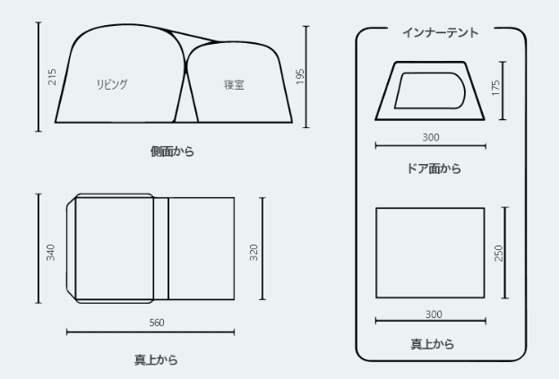 タフスクリーン2ルームハウスMDXのサイズ