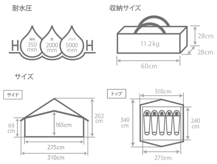 DODエイテントのサイズ・スペック