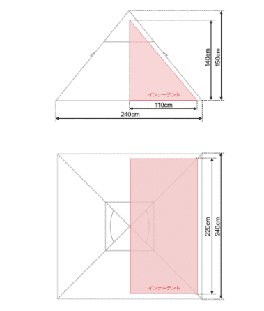 フィールドア『ワンポールテント 240 ライト』のサイズ・スペック