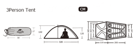 Naturehike『ハイビー 3 キャンピングテント』のサイズ・スペック