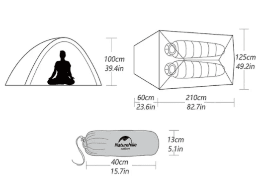 Naturehike『クラウドアップ 2 ウルトラライトテント 20Dプラス』のサイズ・スペック